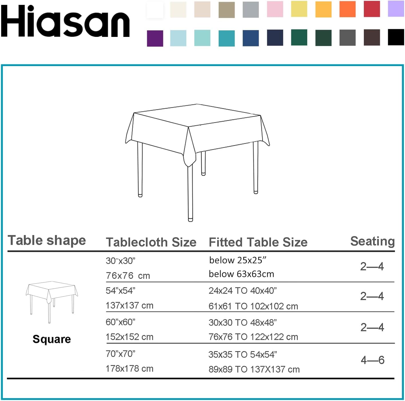 Hiasan Black Tablecloth Square - Waterproof and Wrinklr Resistant Washable Polyester Fabric Table Cloth for Dining Room and Outdoor Use, 30 x 30 Inch