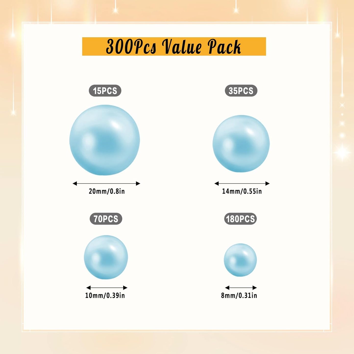 300Pcs Pearl Vase Filler, Lightblue No Hole Faux Pearl Beads for Centerpieces Vases, Candle Centerpieces, Wedding Birthday Party Home Decor 8/10/14/20mm