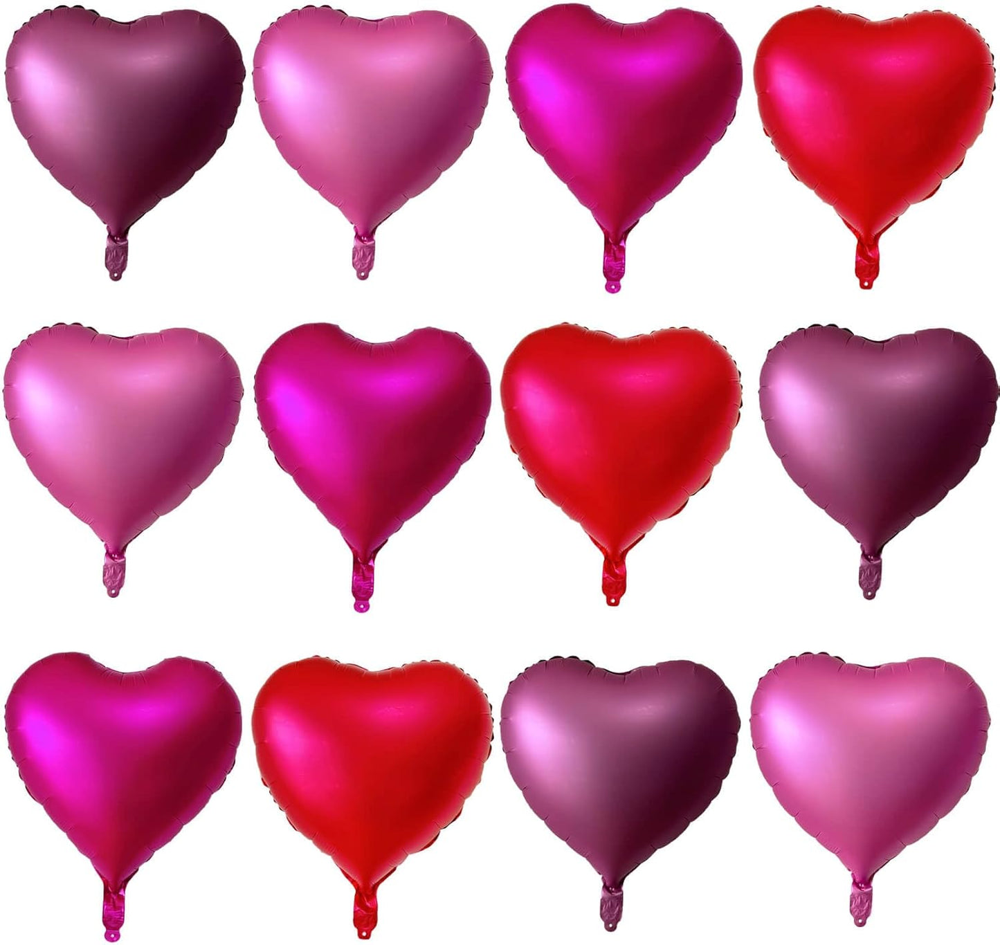 12 Pcs Red Heart Shaped Metallic Balloons 18 Inch Valentine Balloons for Valentines Day Bridal Shower Wedding Party Decorations (Red,Wine Red,Pink, Hot Pink)