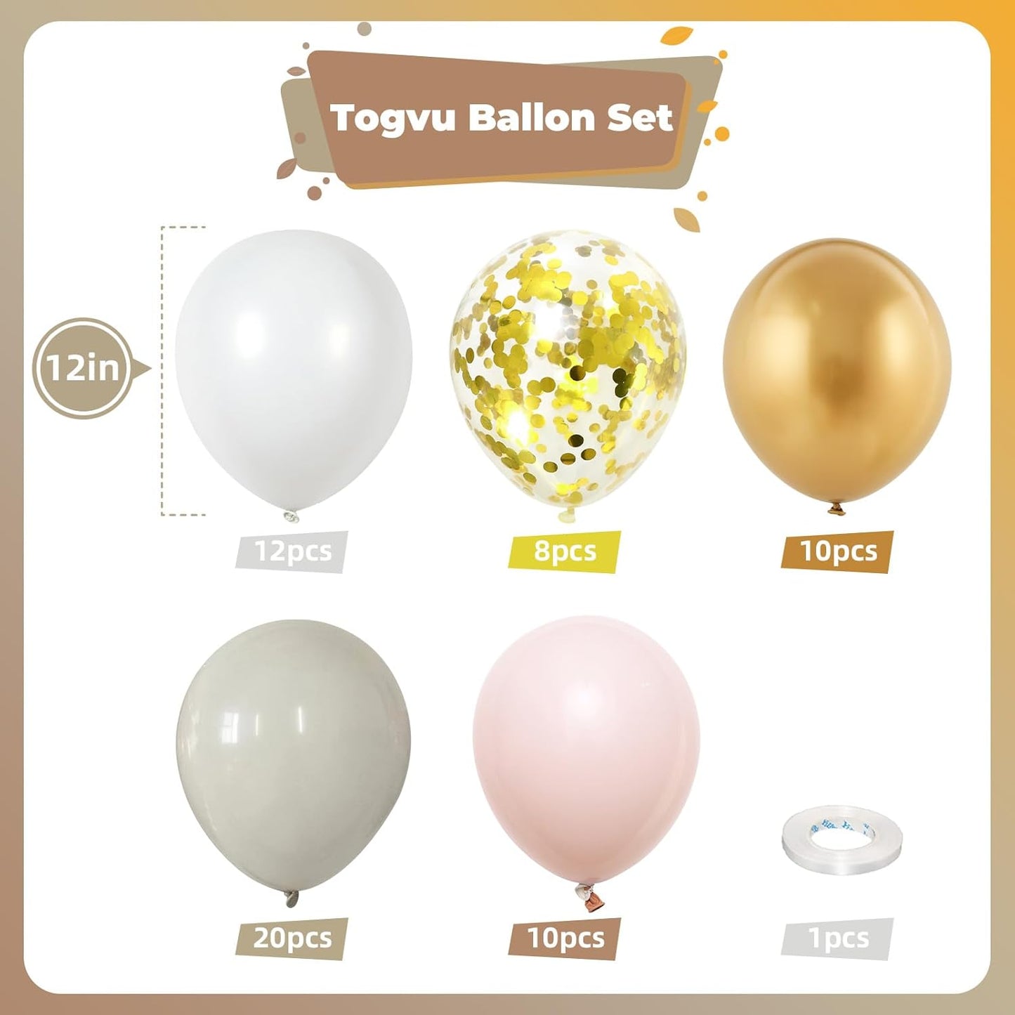 Beige White Gold Balloons, 60Pcs Beige White Sand Metallic Gold Confetti Balloons for Girls, Neutral Cream Ivory Double Stuffed Nude Gold Balloons for Women Birthday Boho Wedding Party Decorations