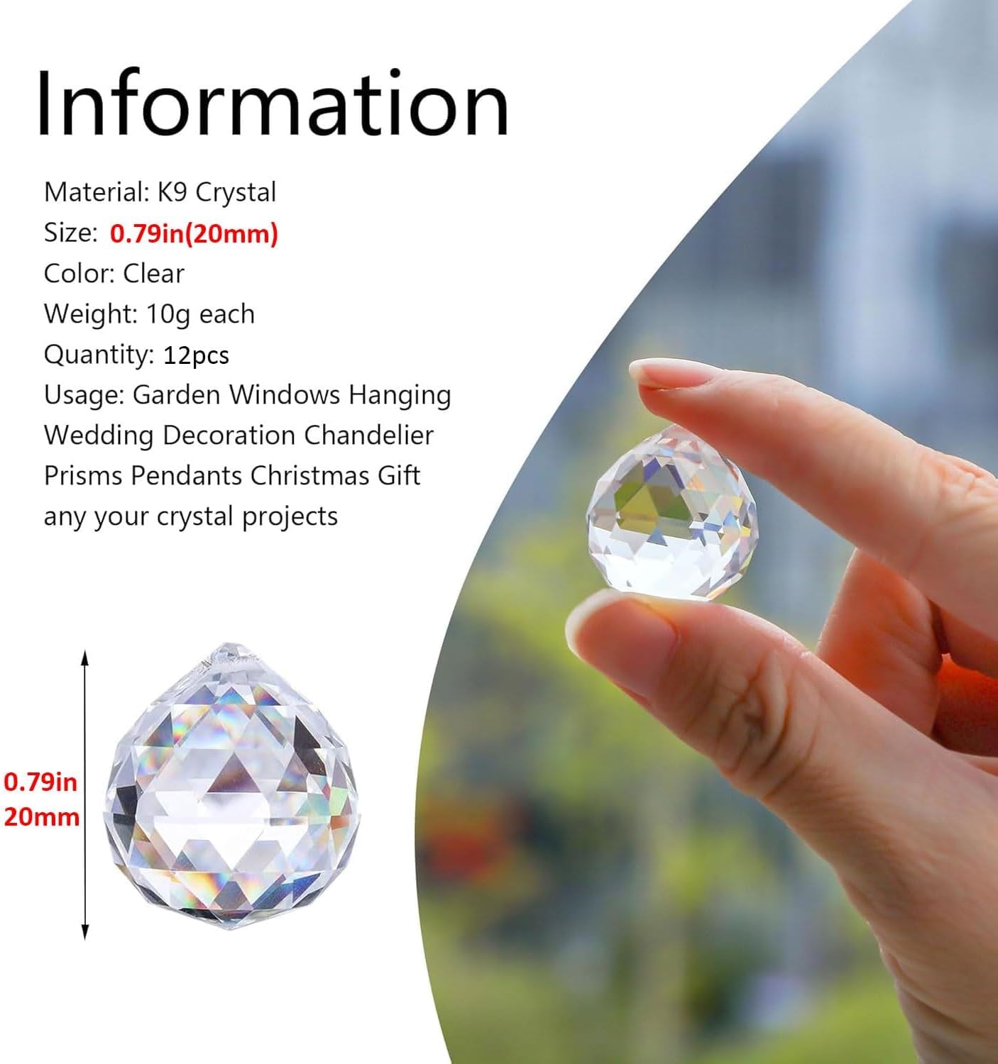 Crystalsuncatcher 20mm/0.78inch Clear Glass Crystal Ball Prism Feng Shui Lamp Hanging Drop Chandelier Pendants Suncatchers Pack of 12 pcs