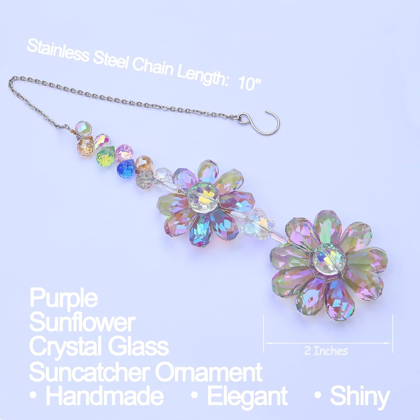 Crystal Flower Suncatcher Hanging Ornament, Rainbow Maker Window Sun Catcher Indoor Outdoor Patio Garden Decor (Purple)