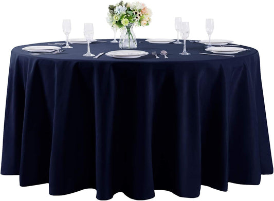 120 inch Round Tablecloth Washable Polyester Table Cloth Decorative Table Cover for Wedding Party Dining Banquet（120 inch,Navy）