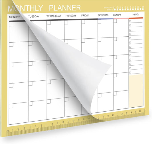 Phyxin Undated Planner, 54 Sheets Blank Calendar, 11.2" x 8.3" Monthly Calendar Planner, Tear Off Undated Monthly Planner with Memo for Women, Students, Teachers, Yellow