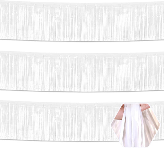 3 Pack 10 Feet White Foil Fringe Garland Metallic Tinsel Streamers Banner Wall Hanging Curtain Backdrop for Parade Floats, Christmas Day, Valentine's Day, Thanksgiving, Birthday Party Decorations