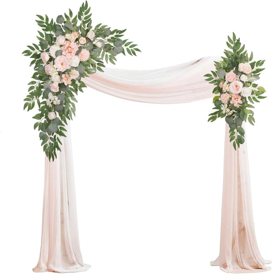 Artificial Arch Flowers Kit(Pack of 4),2Pcs Artificial Flower Arch Decor, 2Pcs Drapes, Ceremony and Reception Background Rose Decoration, Flamingo Pink Rose Floral Outdoor Party Decor