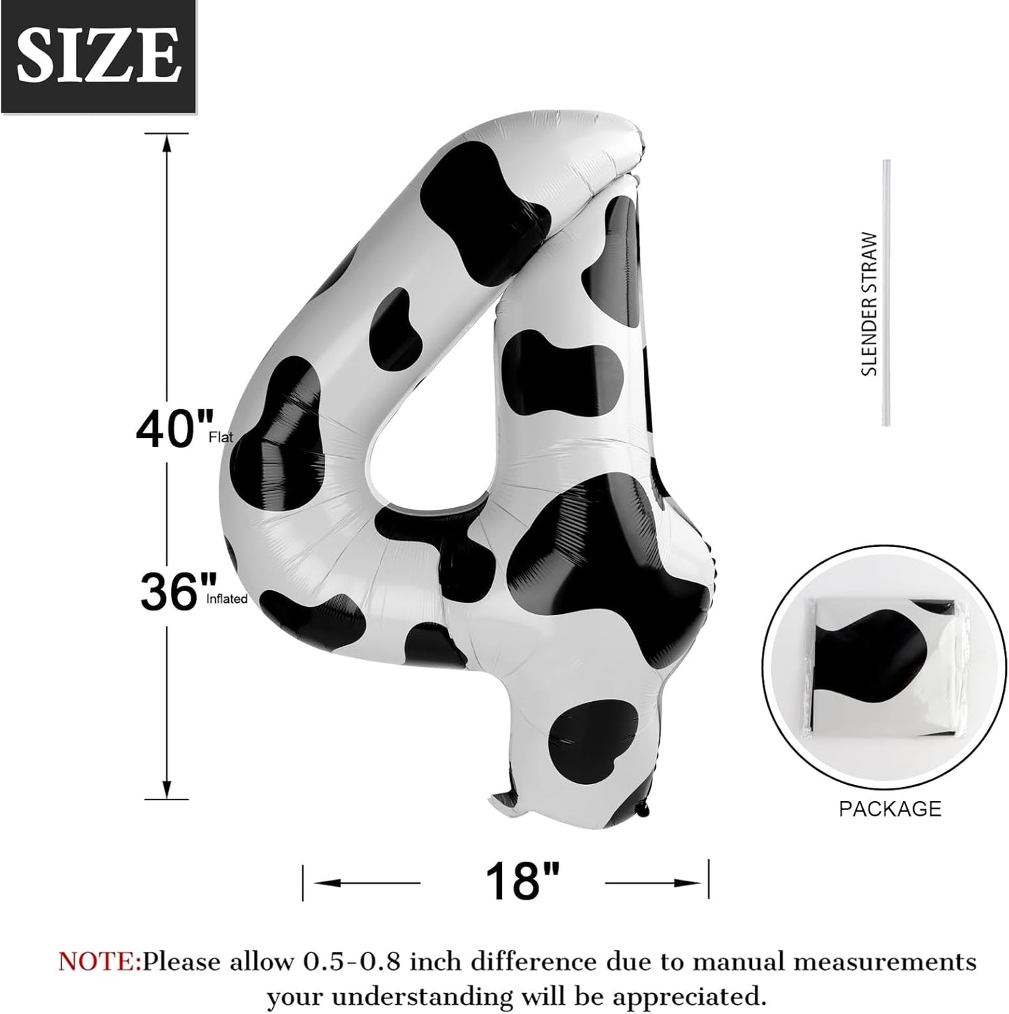 Cow Print Number Balloon Birthday Decorations, 40 inch Number balloon 0-9(Zero-Nine), Cow Balloon for Farm Birthday Party Supplies, Cow Themed birthday party Decorations (Number 4)