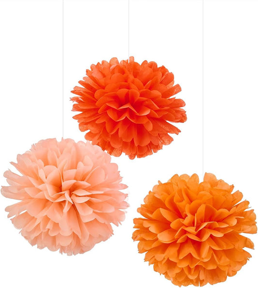 WEVEN Tissue Pom Poms Tissue Paper Flowers Tissue Fluff Balls Party Decorations 12-Inch Pack of 12 (Orange, Peach)