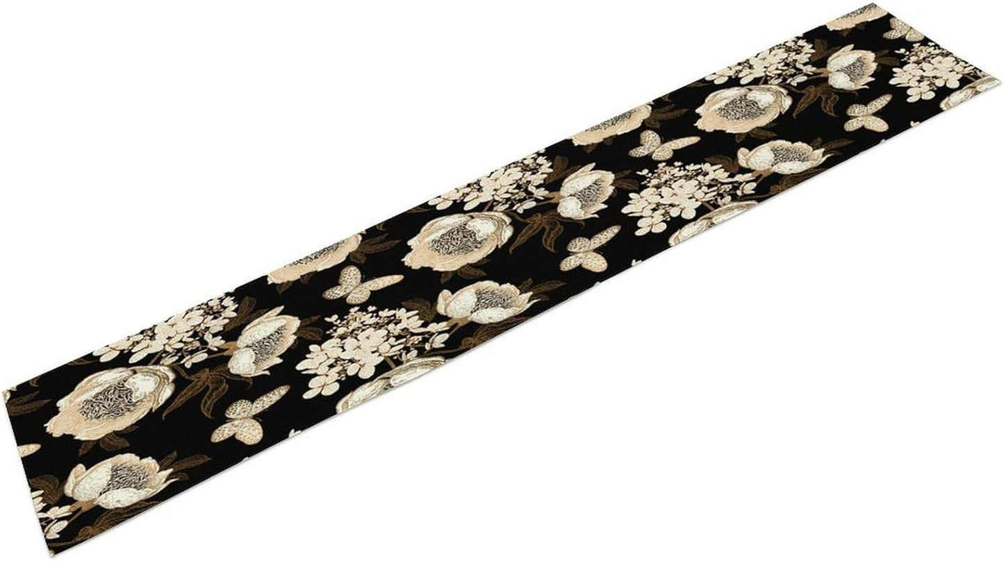 Watercolor Peony Table Runner, Modern Kitchen Dining Room Bohemian Floral Tabletop Decoration for Kitchen Cafe 13x108 Inch