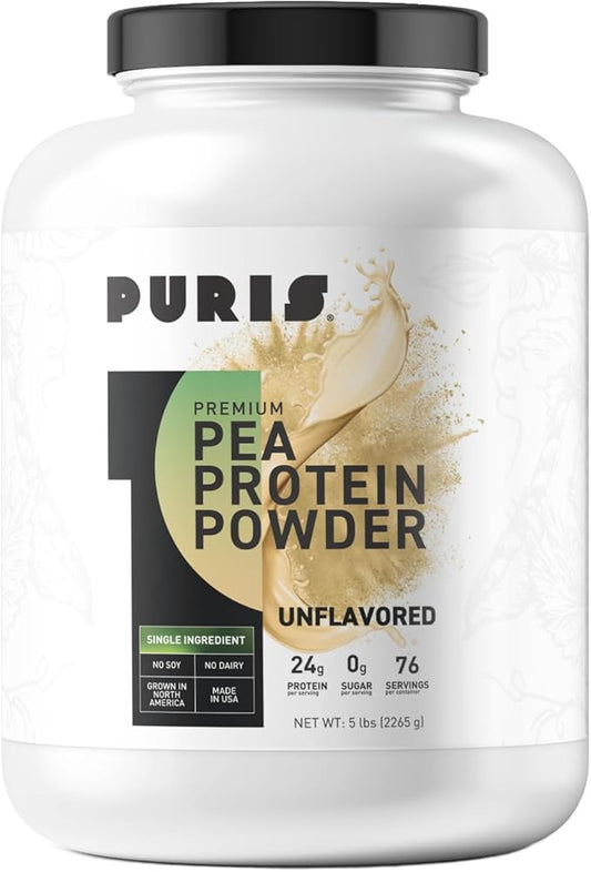 PURIS Premium Pea Protein - 5lb Tub, 100% Made in The USA, Unflavored, Vegan, Gluten Free, Dairy Free, Non GMO, Plant-Based Protein, Keto, BCAA