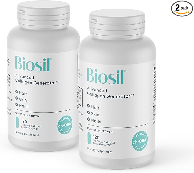 Biosil Collagen Booster Supplement - 120 Original Capsules, Pack of 2 - Patented ch-OSA Activator for Skin, Hair, Nails & Joints - Supports Natural Production - 120-Day Supply