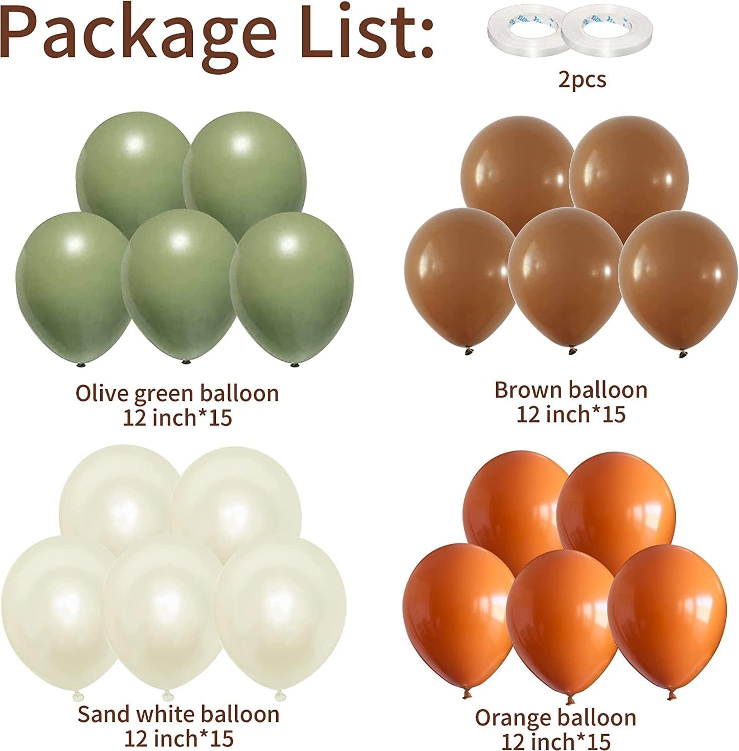 Sage Green Brown Balloon, 60 Packs 12 Inch Brown Beige Jungle Safari Wild Woodland Balloon, Olive Green Orange Balloons for Birthday Thanksgiving Harvest Festivals Fall Party Decorations