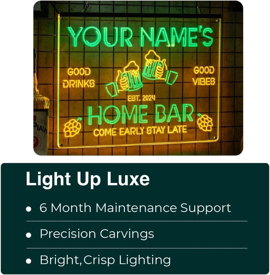 Custom Bar Neon Sign Beer Home Bar Lights Man Cave Acrylic Table LED Personalized Name Tavern Lighted Signs for Men Restaurant Coffee Workshop Garage Poker Signs Gifts