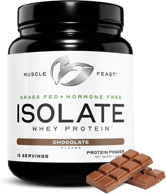 Muscle Feast Grass-Fed Whey Protein Isolate, All Natural Hormone Free Pasture Raised, Whey Isolate Protein Powder for Men and Women, Clean, Gluten-Free, Delicious Isolate Protein - Chocolate, 1lb