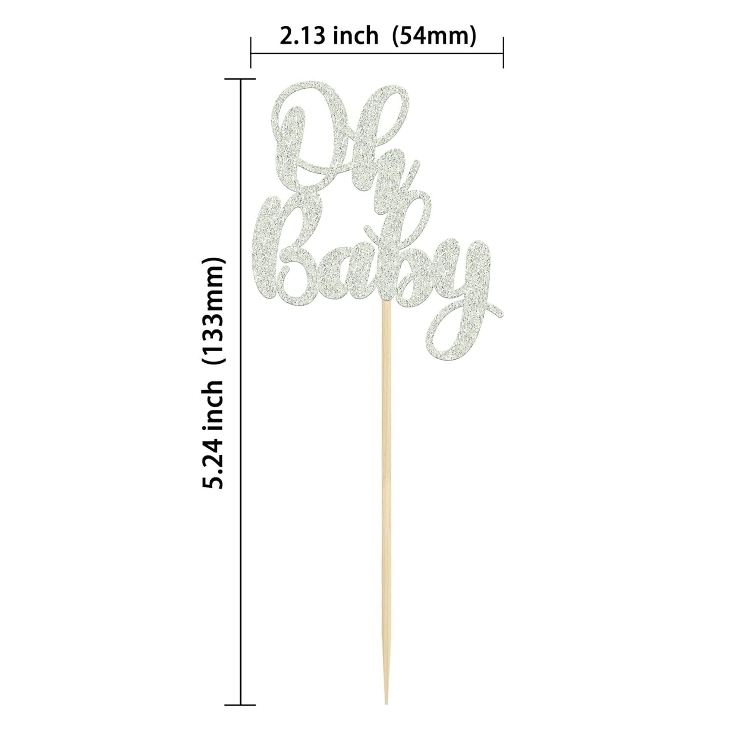 Gyufise 36 Pack Oh Baby Cupcake Toppers Silver Glitter Baby Shower Cupcake Picks Boys Girls Birthday Party Cake Decorations