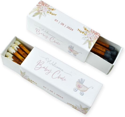 Customizable Baby Shower Matchboxes – Set of 10 – Cute Baby Design – Colorful Matchsticks – Perfect for Baby Shower Favors (2" Matchsticks, Baby #2)