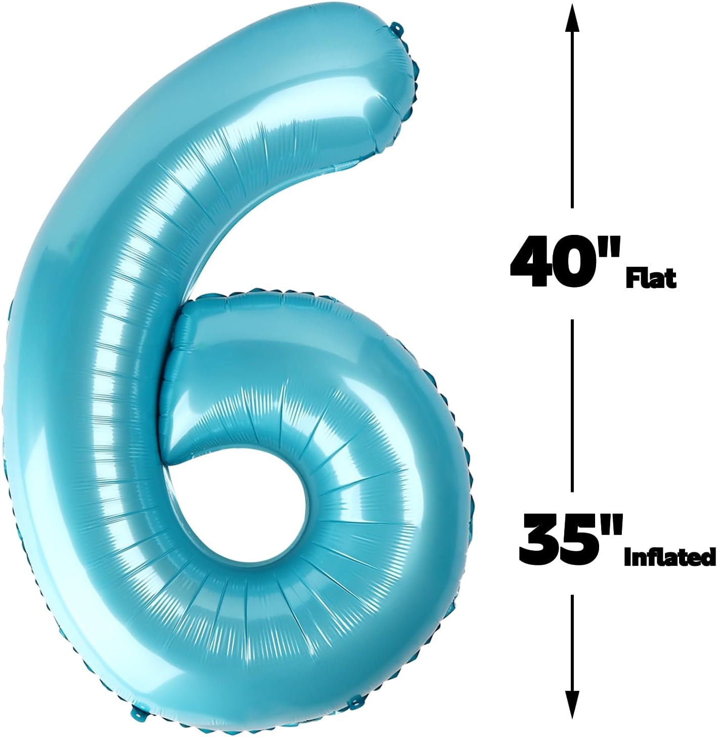 40 Inch Pearl Blue Mylar Foil Number 6 Birthday Balloon, Digital Balloons for 6 16 Boy Girl Party Decorations Supplies, Big Helium Balloon Numbers for 26 36 46 60 Men Women Anniversary