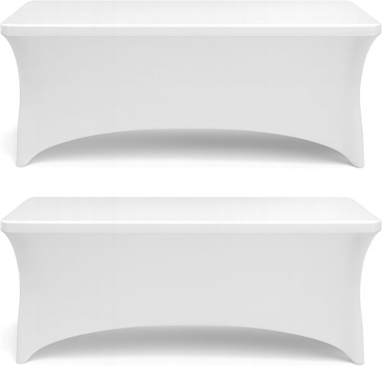 Stretch Spandex Table Covers 4FT, Pack of 2 Fitted Tablecloths for Rectangle Tables, Stretchy Wrinkle Resistant Folding Table Cover, White