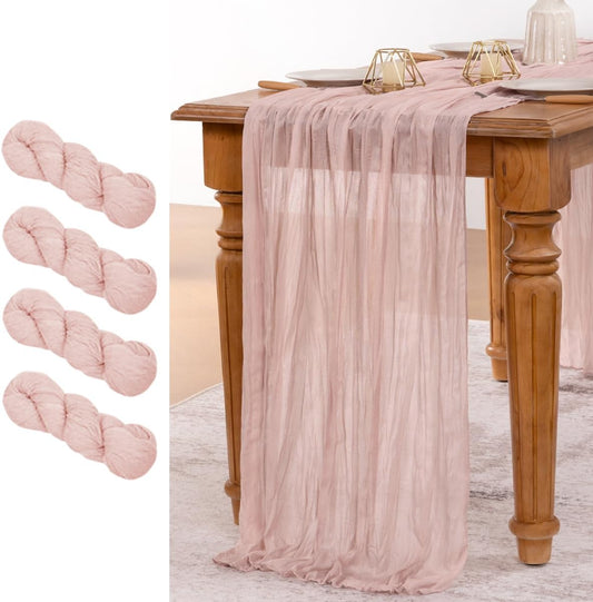 MLMW 4 Pack Pink Cheesecloth Table Runner Boho Gauze Rustic Cheese Cloth Table Runner 160 inch Sheer 13.3ft for Gender Reveal Wedding Party Baby Bridal Shower Birthday