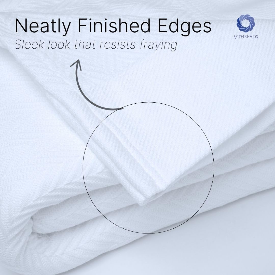 100% Cotton Herringbone Weave Blankets, 66"X90" Twin, Throw Blanket for Bed, All Season Cotton Blanket, Cozy Blanket,Throws & Bed Blanket, Throw Blanket for Couch, Modern Home Decor - White