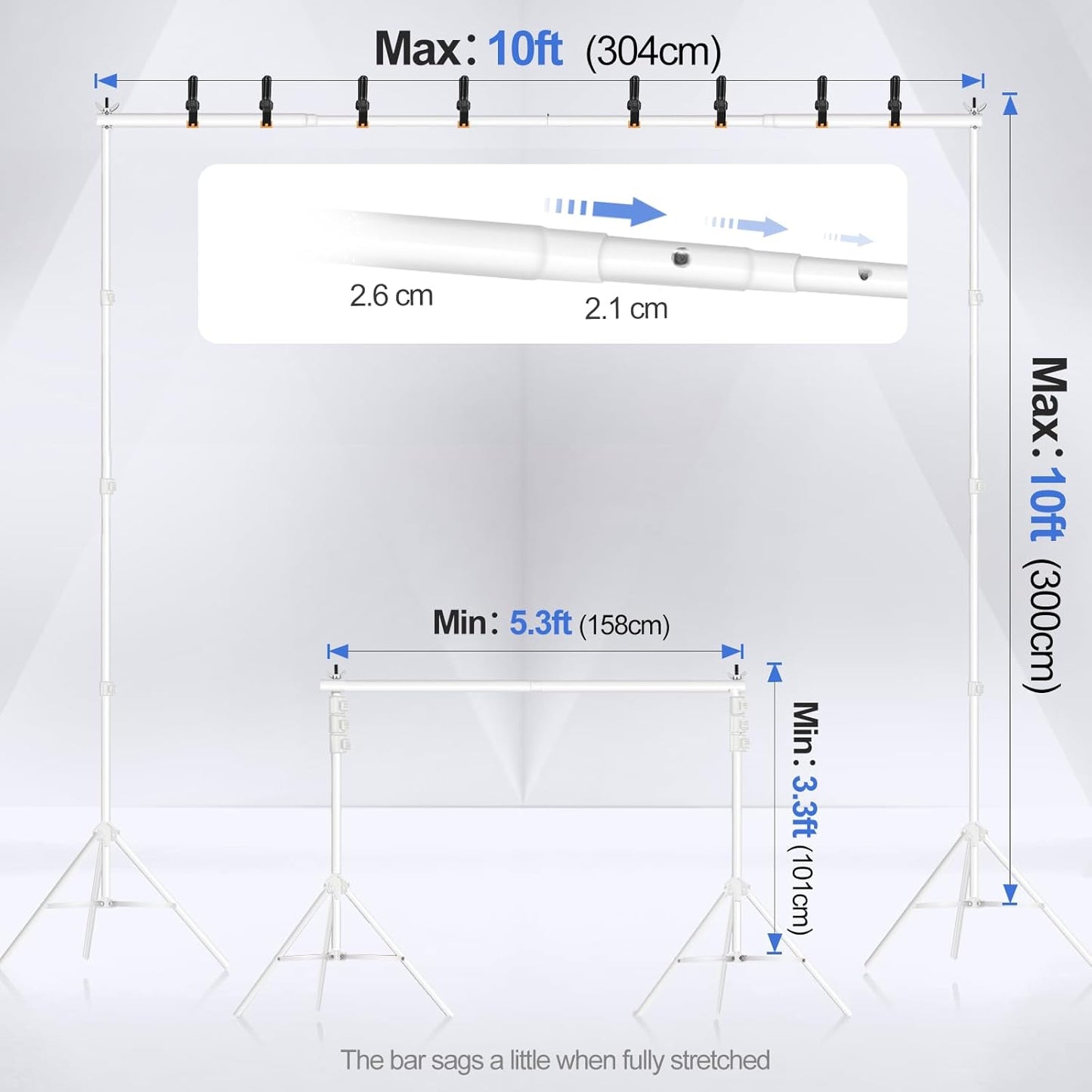 EMART Backdrop Stand 10x10ft(WxH) Photo Studio Adjustable Background Stand Support kit with 2 Crossbars, 8 Clamps, 2 Sandbags and Carry Bag for Parties, Events Decoration, Wedding, Photography -White