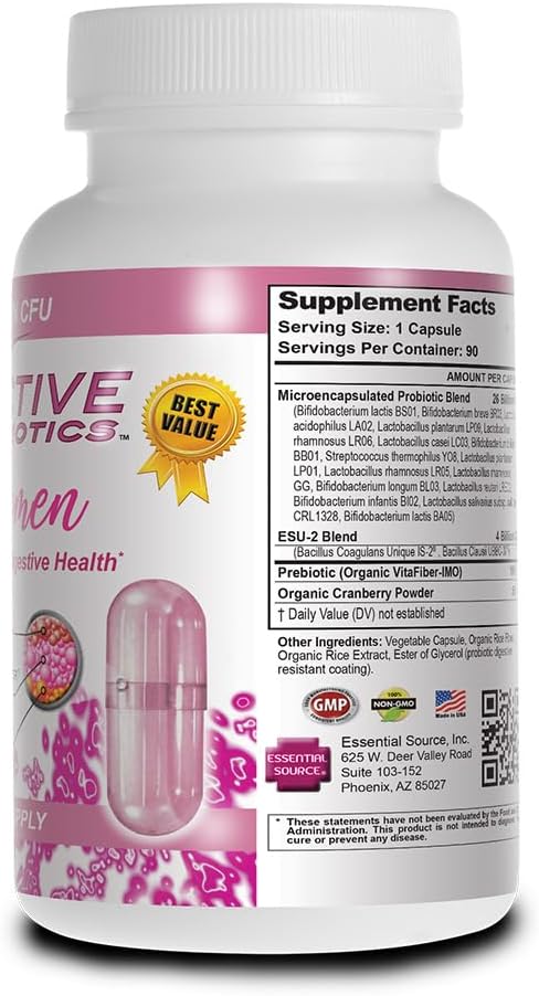 Triactive Biotics for Women - Probiotics for Women with 18 Strains, Organic VitaFiber Prebiotic & Cranberry to Digestive Support, Immune Defense, Urinary, Vaginal Health - 90 Capsules
