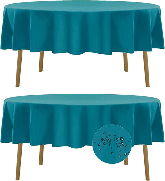 Fokitut 2 Pack Waterproof Round Tablecloth, 70 Inch, Stain Resistant and Wrinkle Polyester Table Cloth, Fabric Table Cover for Kitchen Dining, Wedding, Party, Holiday Dinner-Caribbean Blue