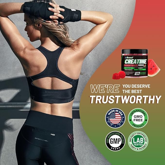 Creatine Monohydrate Gummies 6g for Men & Women, Potent Creatine Supplement, Chewables Creatine for Energy Boost, Increase Strength and Build Muscle, Gluten-Free, Sugar Free,120 Count