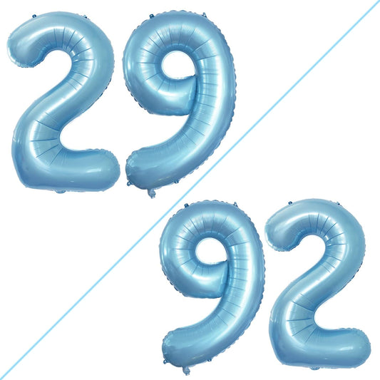 GOER Number 29 Balloons for 29th Birthday Party Decorations,42 Inch Jumbo Foil Helium 92 Balloons for 92nd Birthday Party Decoration (Light Blue)