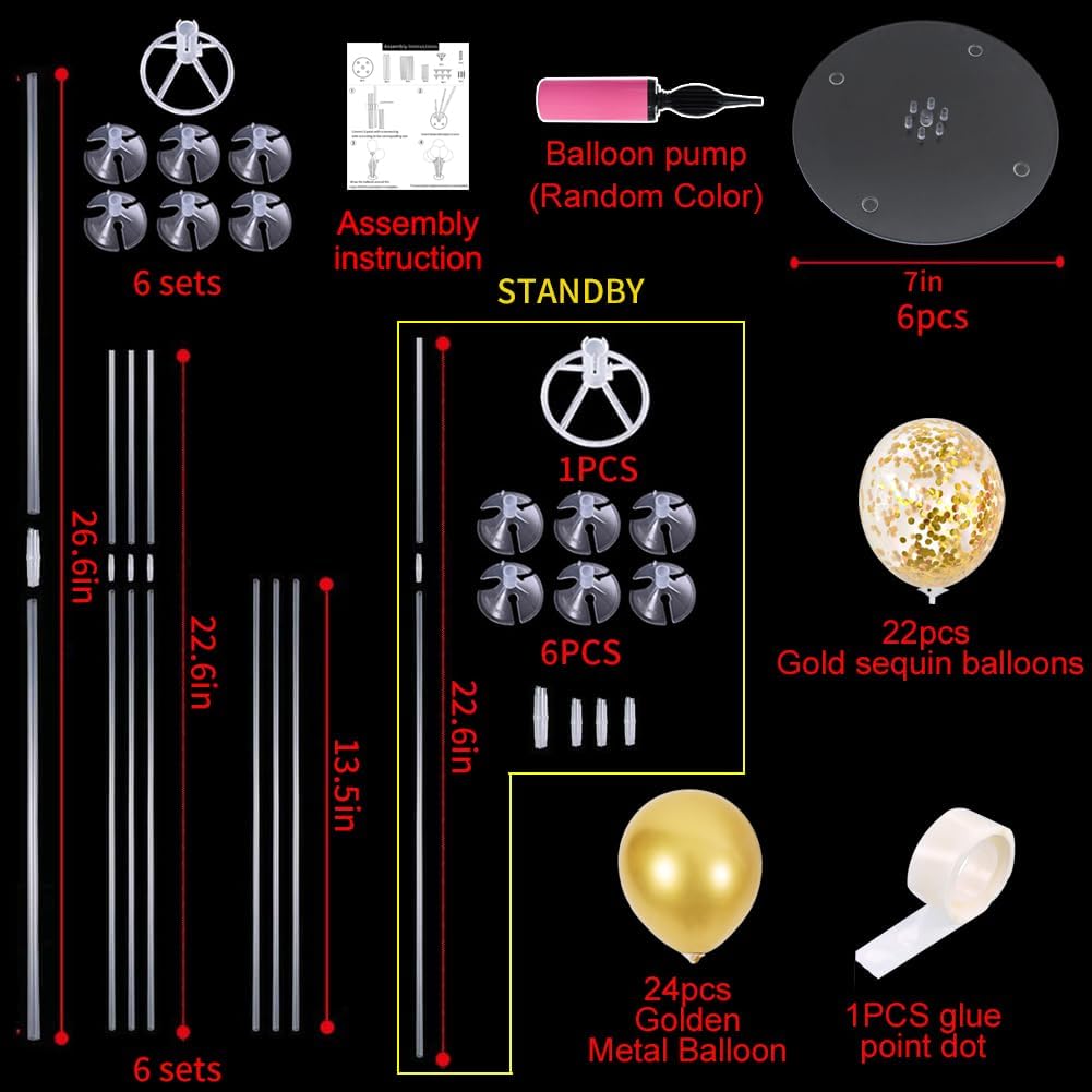 TONIFUL Inflatable Toys 6 Balloon Centerpieces with Gold Balloon Stand Kit for 2025 Graduation,Anniversary,Table Party Decorations,30th 40th 50th 60th 70th 80th Birthday Decorations New Years 2025