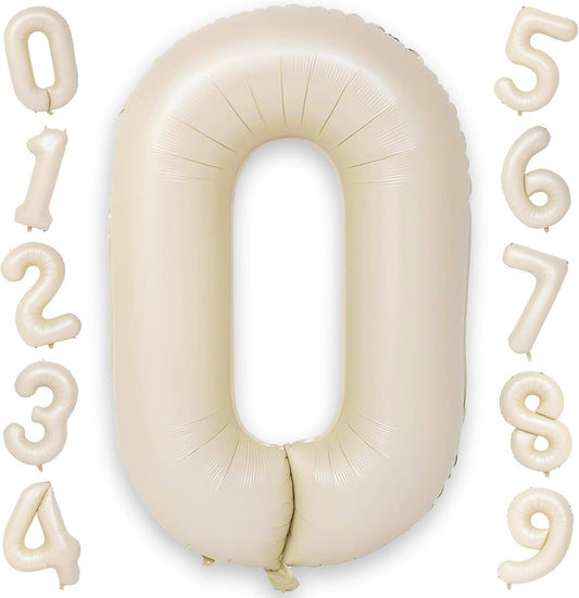 40 Inch Large Cream Numbers Balloons 0-9, Self Inflating White Sand Foil Number 0 Helium Balloon for Boy Girl, Big Beige Digit 0 Balloons for Women Men 30 40 50 60 70 80 100 Birthday Party Decoration