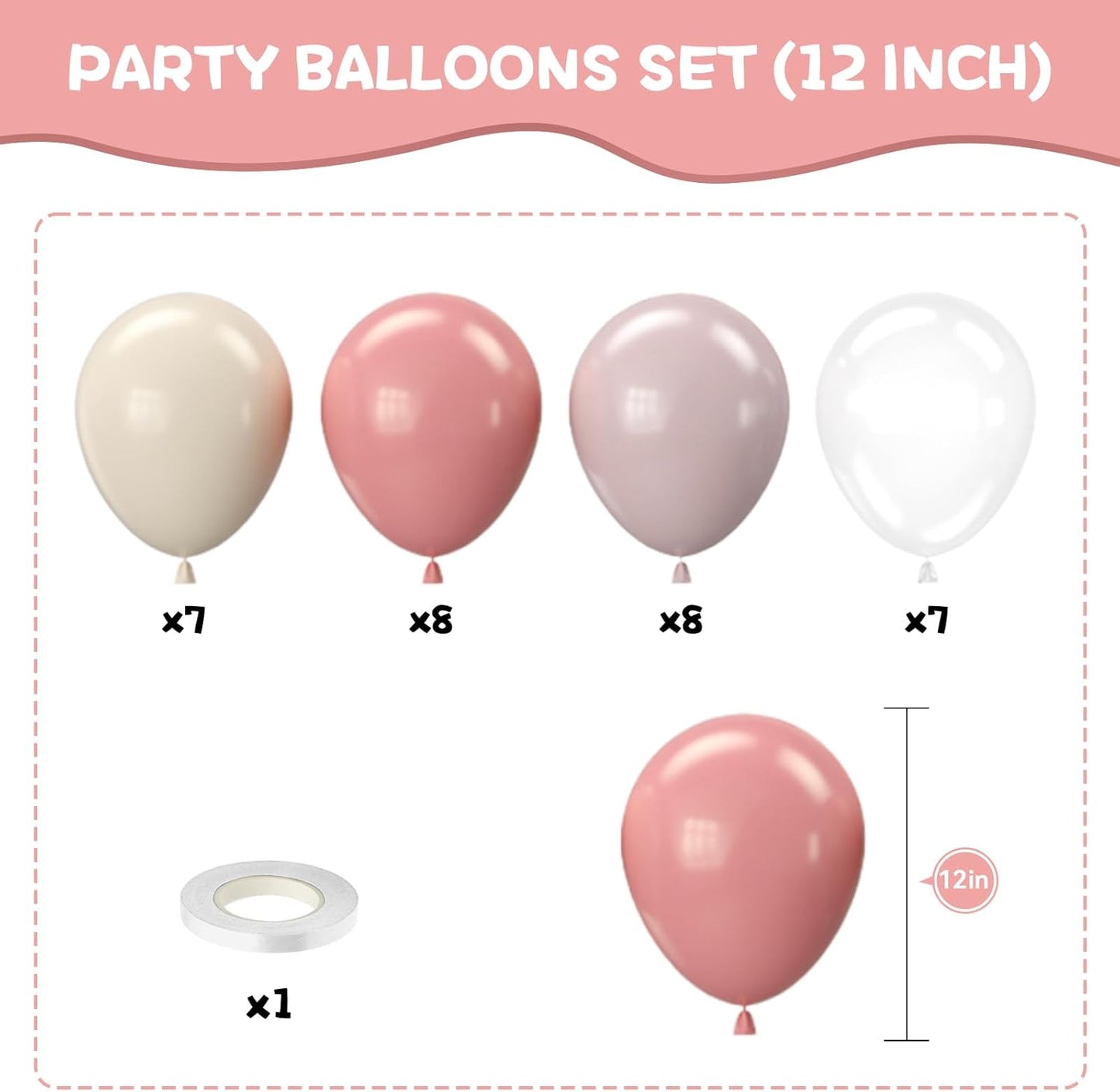 Pink and White Balloons, 12 Inch Pastel Pink Beige Cream White Clear Latex Balloon for Girls Birthday Bachelorette Party Bridal Baby Shower Party Decorations Supplies
