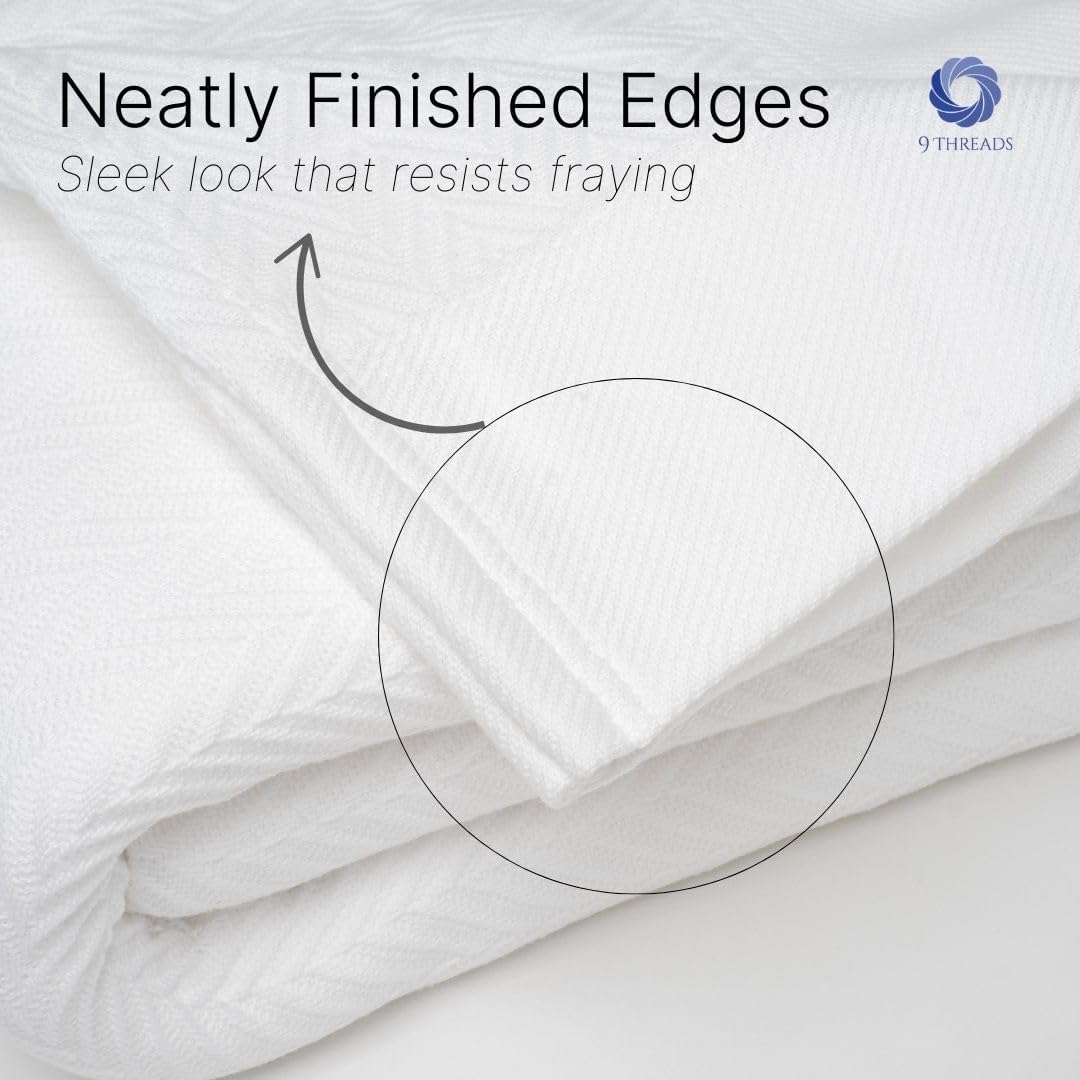 100% Cotton Herringbone Weave Blankets, 90"X90" Queen, Throw Blanket for Bed, All Season Cotton Blanket, Cozy Blanket,Throws & Bed Blanket, Throw Blanket for Couch, Modern Home Decor - White