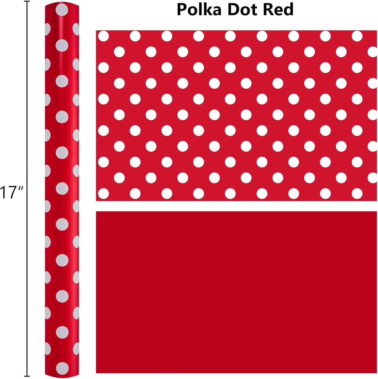 Burymento Red and White Dots Wrapping Paper, Reversible Pink Gift Wrap for Birthday, Valentines, Mothers day, Graduation, Wedding, Fathers day, Baby Shower, Christmas (17in x 32.8ft)