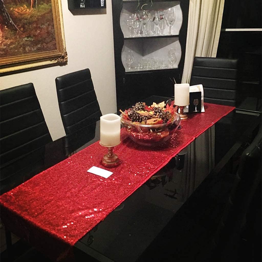 Eternal Beauty Red Table Runner for Wedding, 2PCS-12x108 Sequin Table Runner Decorations for Birthday Parties, Banquets, Graduations,Christmas