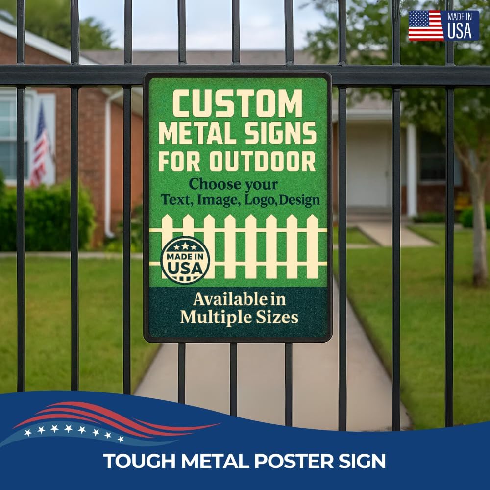 Custom Metal Signs By DC for Outdoor Use – Heavy Duty 1mm Thick Personalized Metal Sign | Vintage Outdoor Wall Art, Yard Decor, Street, Garage & Garden Signs | Multiple sizes | Made in USA
