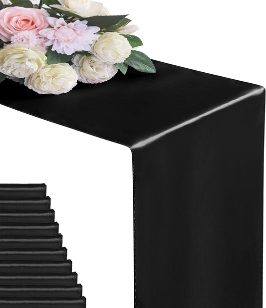6Pack Table Runner 12 x 108 Inches Satin Silk Table Runner for Wedding, Birthday Party, Banquets, Graduations Decoration, fit Rectange and Round Table-Black