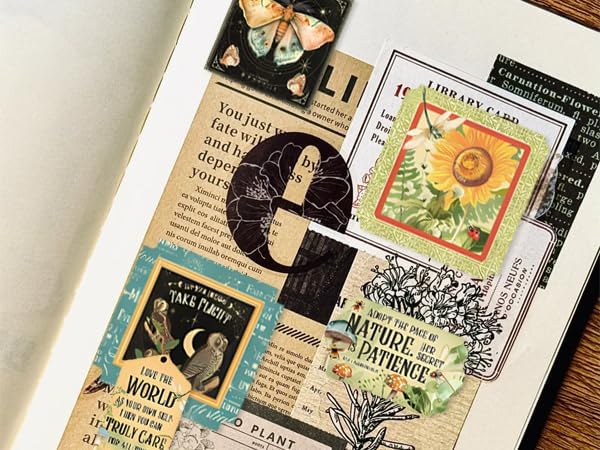 100 Pcs Postage Stamp Stickers, Aesthetic Insect Plants Decorative Stickers for Scrapbooking Bullet Journaling Planners DIY Calendars Notebook Junk Journal