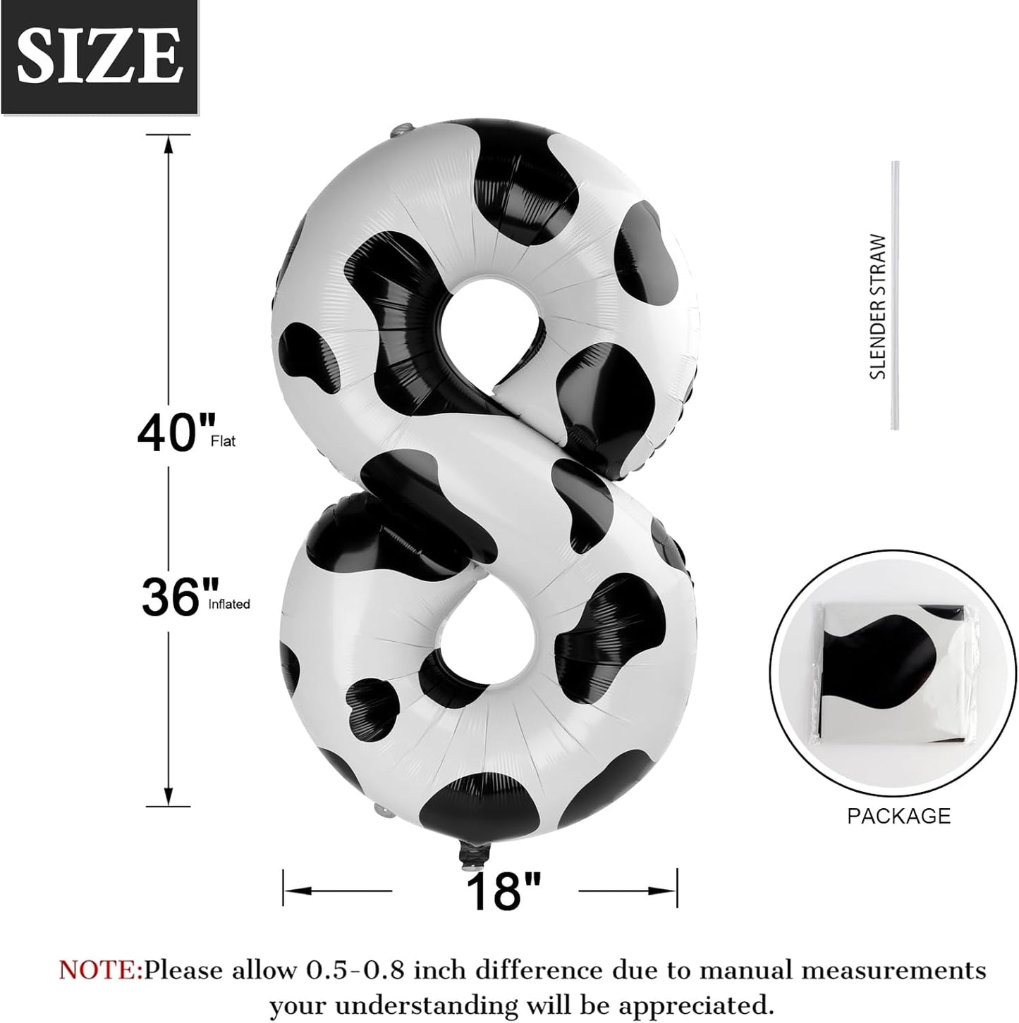 Cow Print Number Balloon Birthday Decorations, 40 inch Number balloon 0-9(Zero-Nine), Cow Balloon for Farm Birthday Party Supplies, Cow Themed birthday party Decorations (Number 8)