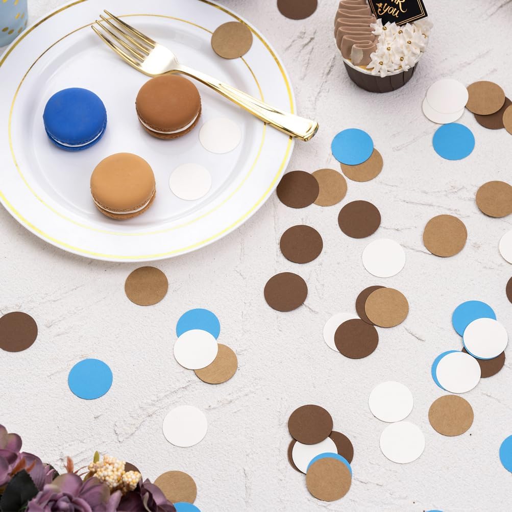Brown Blue Kraft Tan and Ivory Cream Paper Confetti Table Decoration for Baby Shower Birthday Retirement Oktoberfest Party,1.2 inch in Diameter,200 Counts