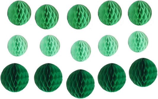15pcs Honeycomb Balls Decorations - 4'' 6'' 8'' Party Honeycomb Pom Poms Tissue Flower Balls for Baby Shower Birthday Wedding Nursery Decor (Green Kit)