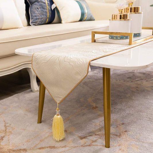 Avigers 12 x 78 Inch Decorative Luxury Abstract Striped Beige Table Runners with Tassels for Home Living Room Bedroom Art Decor Wedding