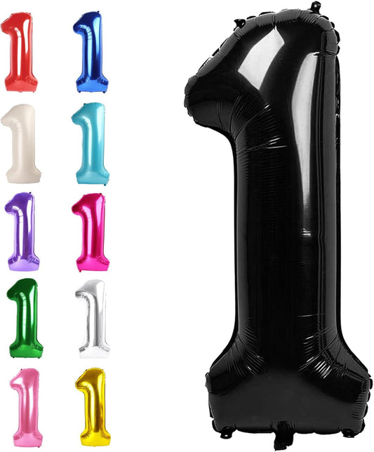 Black Number 1 Balloon 40 inch, Numbers 1 Birthday Balloons for Boy Girl, Black Foil One Balloon for 1st 10 11 12 16 18 Birthday Party, Anniversary Celebration Decorations