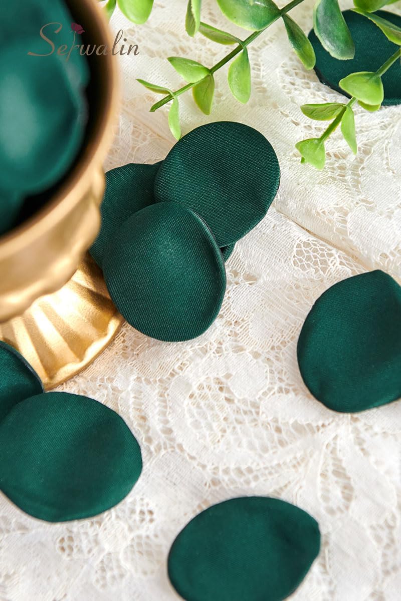 Serwalin 300Pcs Silk Rose Petals for Christmas Weddings Proposal Dark Green Flower Petals for Girl's Basket, Aisle, Table Decor