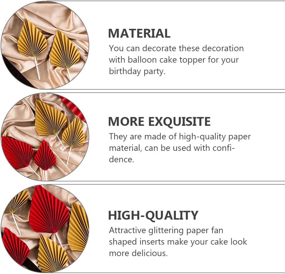 16pcs Golden Tree Leaf Folding Fan Cake Toppers - Elegant Boho Cake Decorations for Birthday Party, Wedding, and Anniversary - 4.33 * 1.96 * 0.39inch
