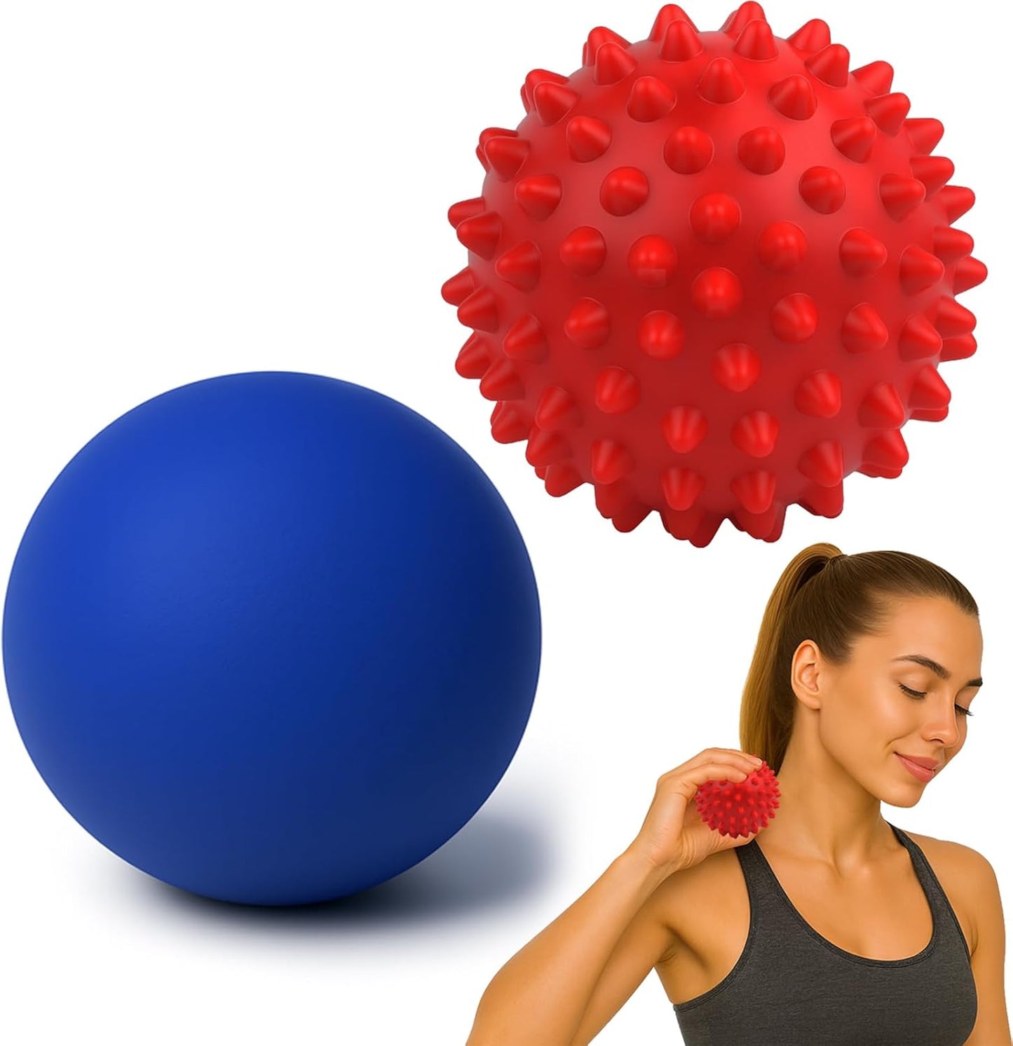 Physical Massage Therapy Ball Set: Lacrosse & Spiky Ball Set for Myofascial Release, Plantar Fasciitis, Stress Relief for Back, Neck, Feet - for Home, Office, Gym