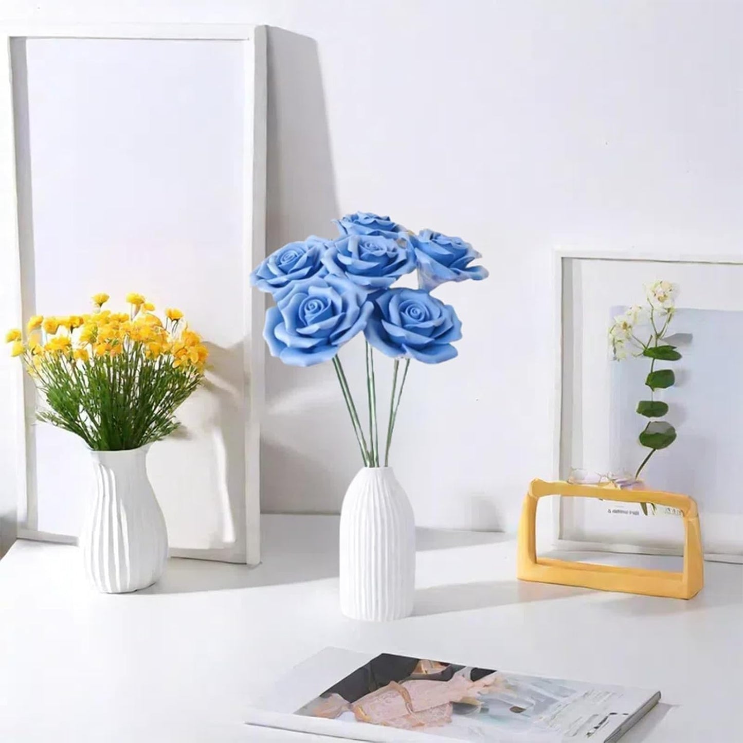 6 pcs Handmade Ceramic Roses,Featuring Vibrant Colors and Intricate Petal Details Floral Decorations ，Ceramic Floral Decorations（Blue）