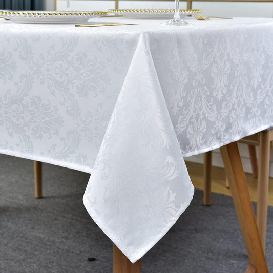 SASTYBALE White Tablecloth Rectangle 60 x 120 Inch Jacquard Damask Tablecloth, Spill Proof & Wrinkle Free Table Cloth, Heavy Duty Table Cover for Dining, Party, Indoor, Outdoor