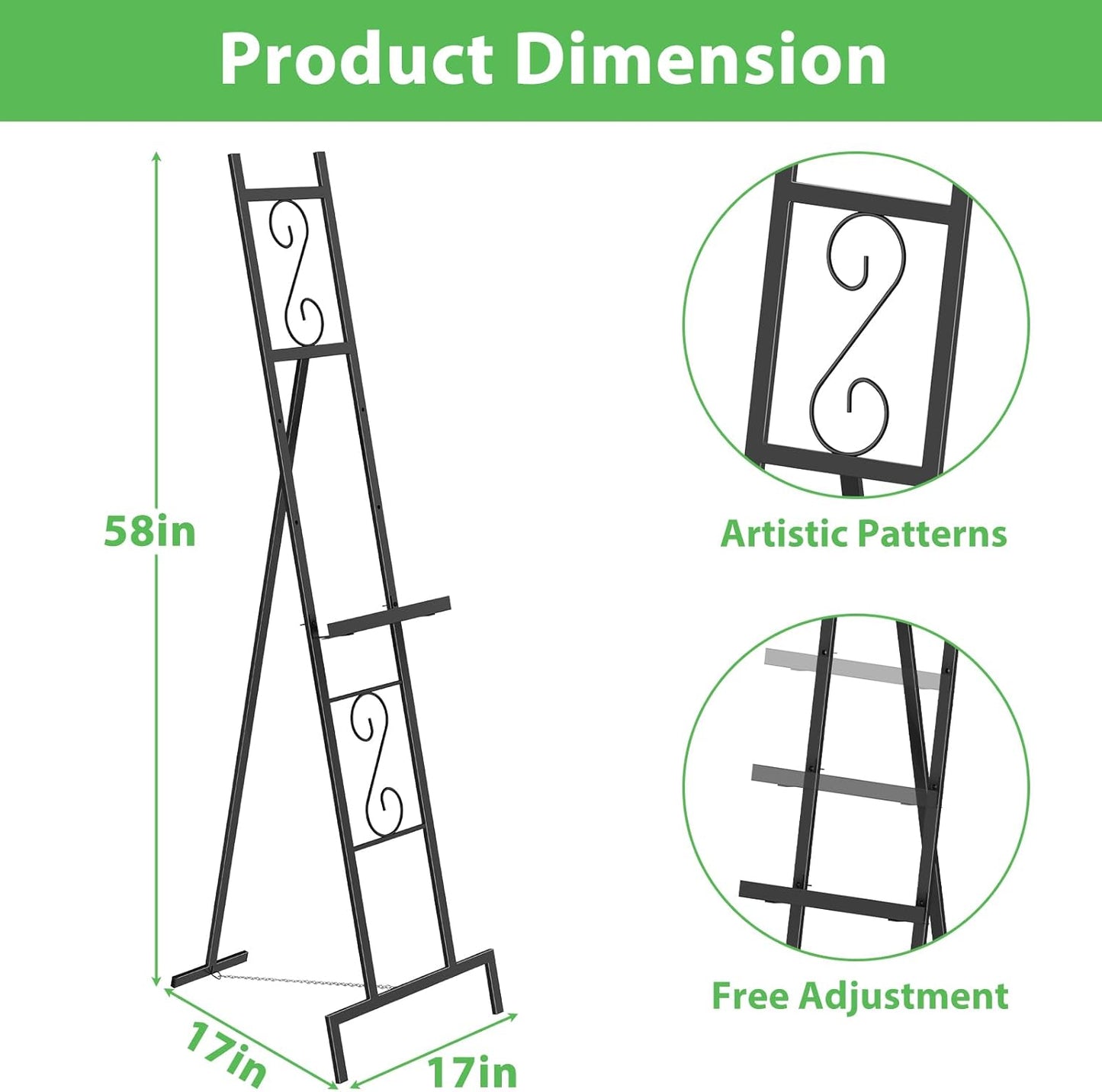 Skcoipsra 2 Pack Black Easel Stand, 3 Tier Adjustable Larger Wedding Welcome Sign Holder, Art Poster Display Stand Free Standing with Chain, 17x17x58 Inch