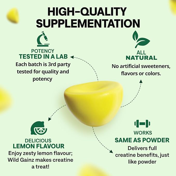 Creatine Monohydrate Gummies for Men & Women 5000mg - Made in USA, Potency Tested, Vegan, Supports Muscle Growth, Strength & Cognitive Function, Non-GMO Gluten-Free Lemon Flavored Creatine 150 Chews